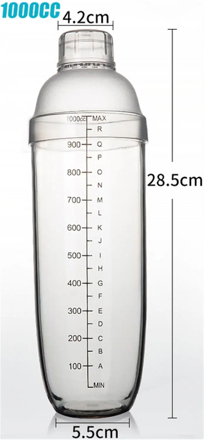 1000ml Пластиковый шейкер для мартини, 350 мл/530 мл/700 мл/1000 мл, Миксер для вина, Миксер для вина, Миксер для напитков, барная посуда, boston, барный инструмент - Цвет: 1000ml