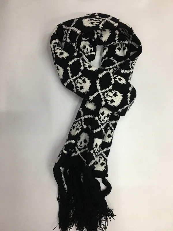 Dragon Skull Scarf Unisex Women Man Winter Knitted Pashmina Shawl Black Acrylic Echarpe Luxury Female Skeleton Wrap with Fringes