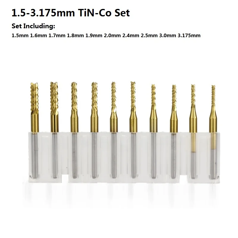 10pcs 1.5-3.175mm 10 шт. 0,6-3,175 мм фрезерный станок с ЧПУ для фрезерования металла PCB Фрезерный резак титановое покрытие Карбид Концевая фреза - Длина режущей кромки: 10pcs 1.5-3.175mm