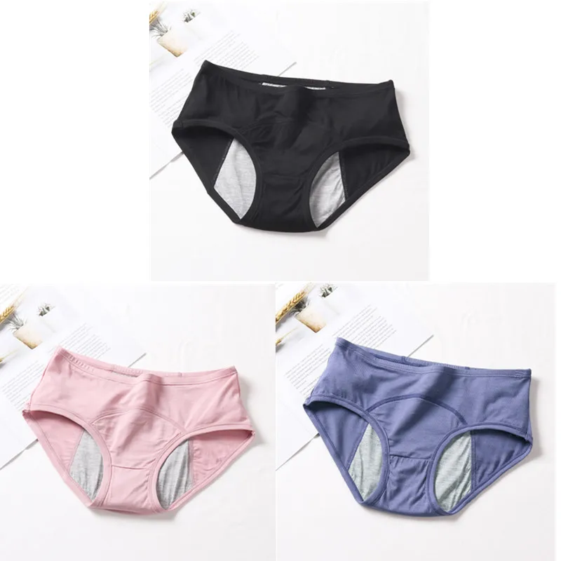 Black Pink Blue 3 шт./компл. плюс размер L-XL средняя талия модал герметичные менструальные трусики период женское нижнее белье непромокаемые трусы дропшиппинг HP810 - Цвет: Black Pink Blue