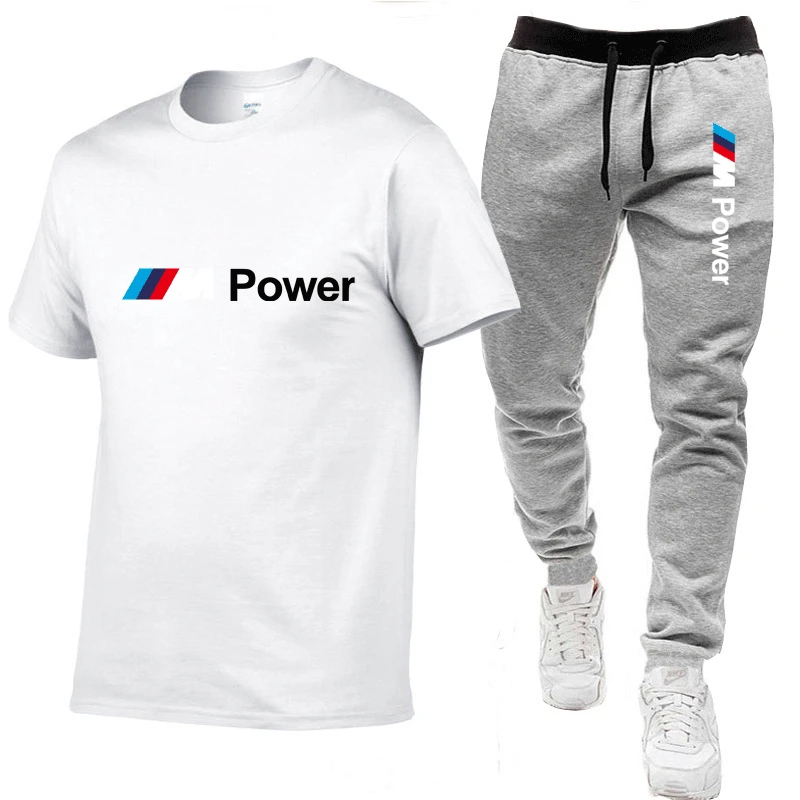 

2021 Men's track suit brand BmwT-shirt + pants suit casual fashion personality printed cotton suit jogging sportswear breathable
