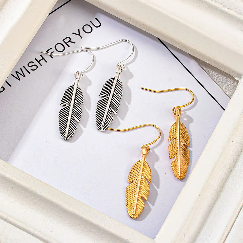 

Europe Style Personality Feather Tassel Dangle Earrings Women's Long Leaves Romantic Boho Jewelry For Teen Metal Unusual Earring