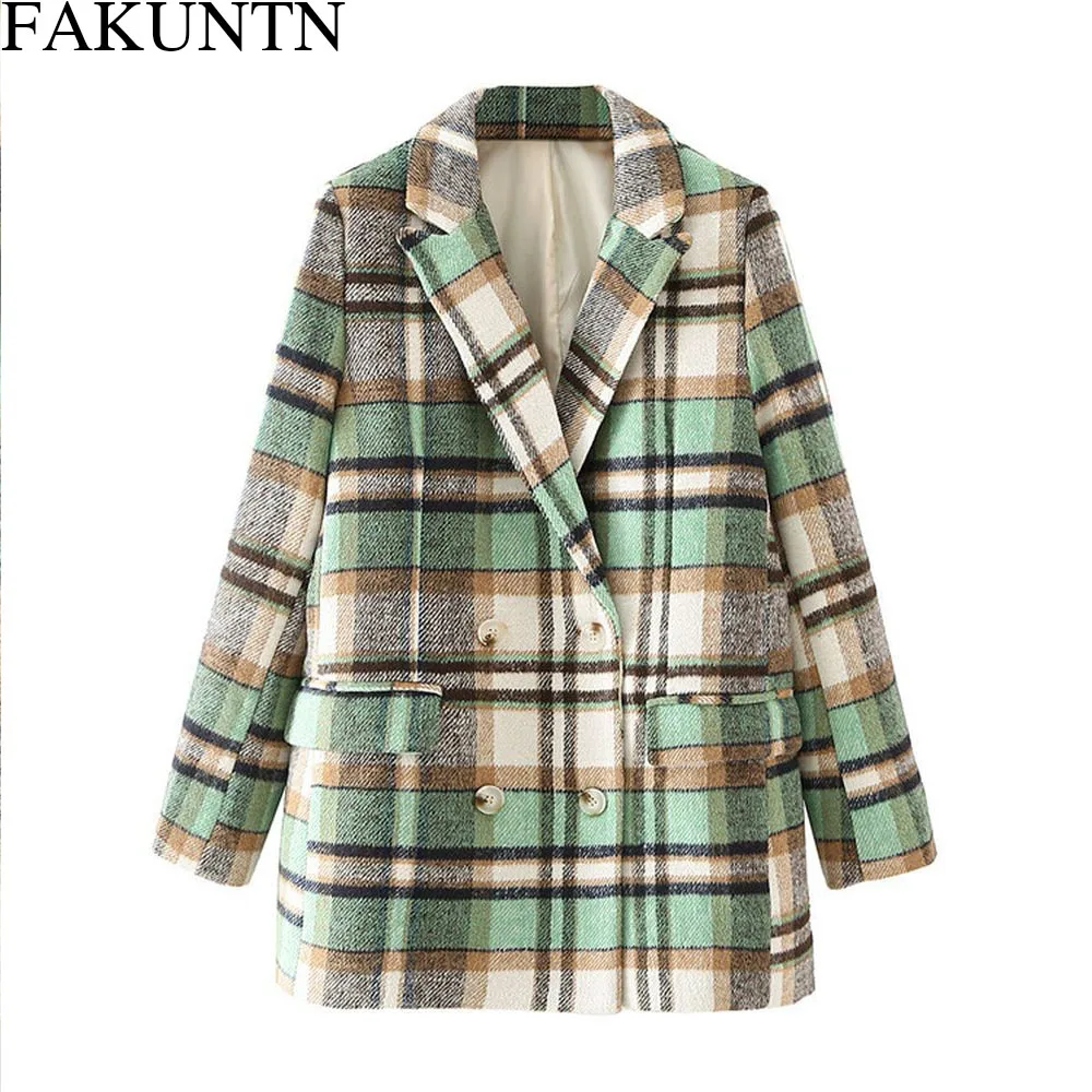 

Повседневные женские блейзеры, новинка сезона осень-зима 2020, женские узкие двубортные костюмы в клетку с длинным рукавом и карманами в мини...