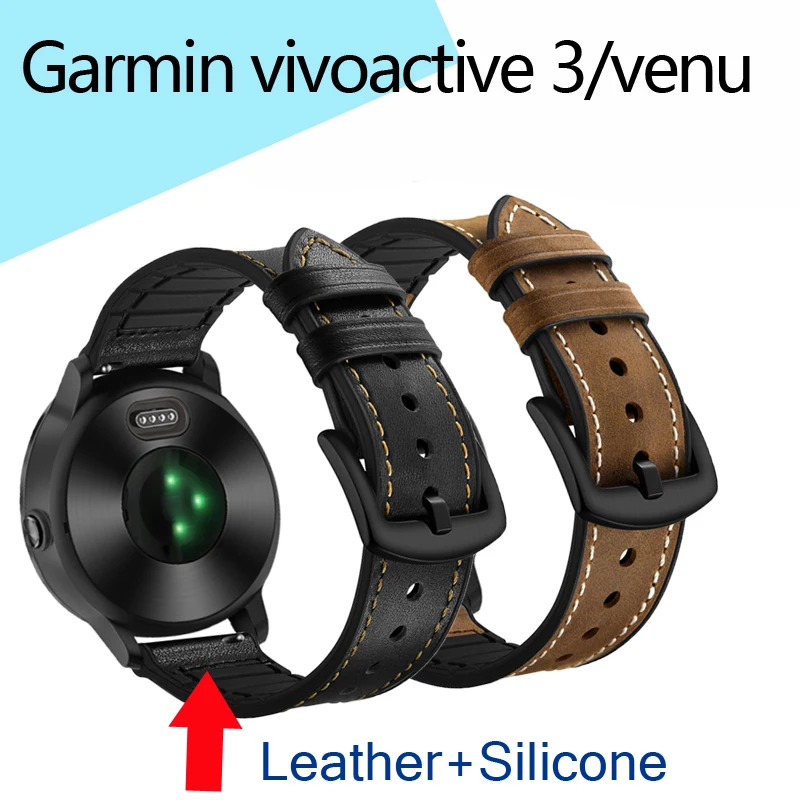 Быстро заменяемый кожаный силиконовый браслет для Garmin vivoactive 3 music Venu Forerunner 245 645