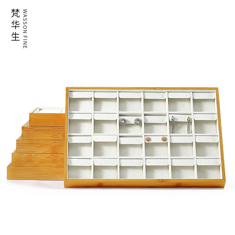 Bamboo wood jewelry ring display tray necklace bracelet earrings storage tray jewelry display props jewelry boxes and packaging