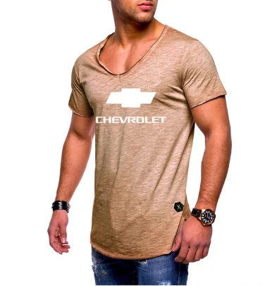 

New 2020 Summer Men's short sleeve for Chevrolet Car Logo casual Cotton Slim fit V-neck Short Sleeve Solid color Mens T-Shirt