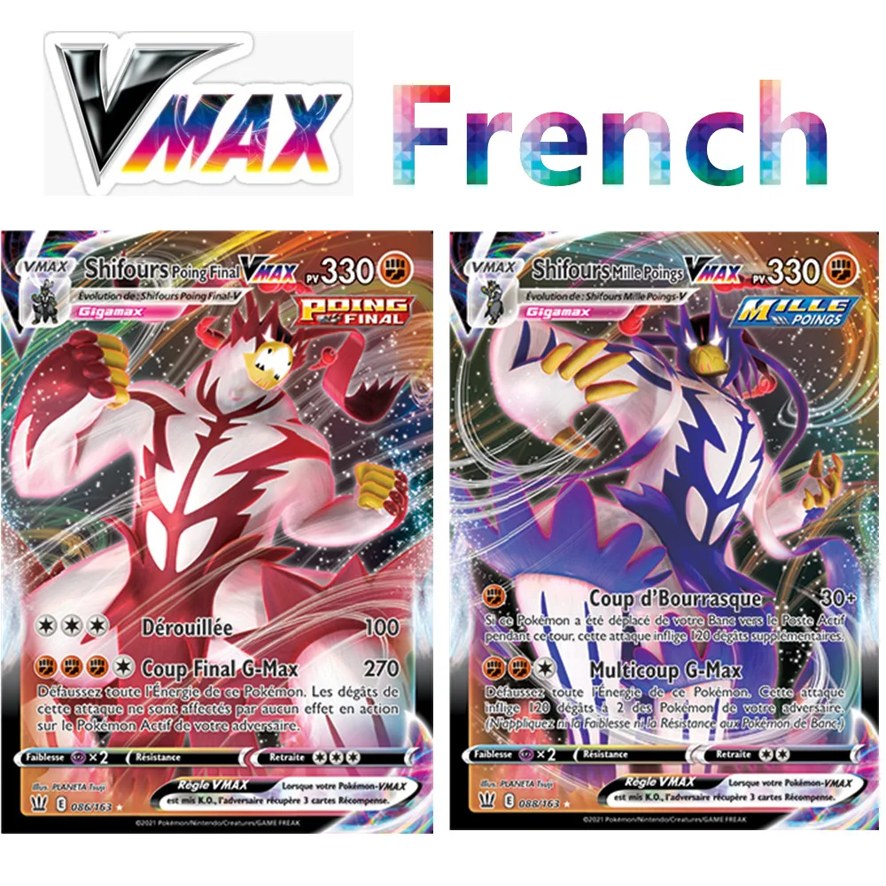 

100 шт./компл. Vmax блестящие французские Pokemon карты меч и щит Сияющие fates стили битвы Коллекция игр игрушки подарок