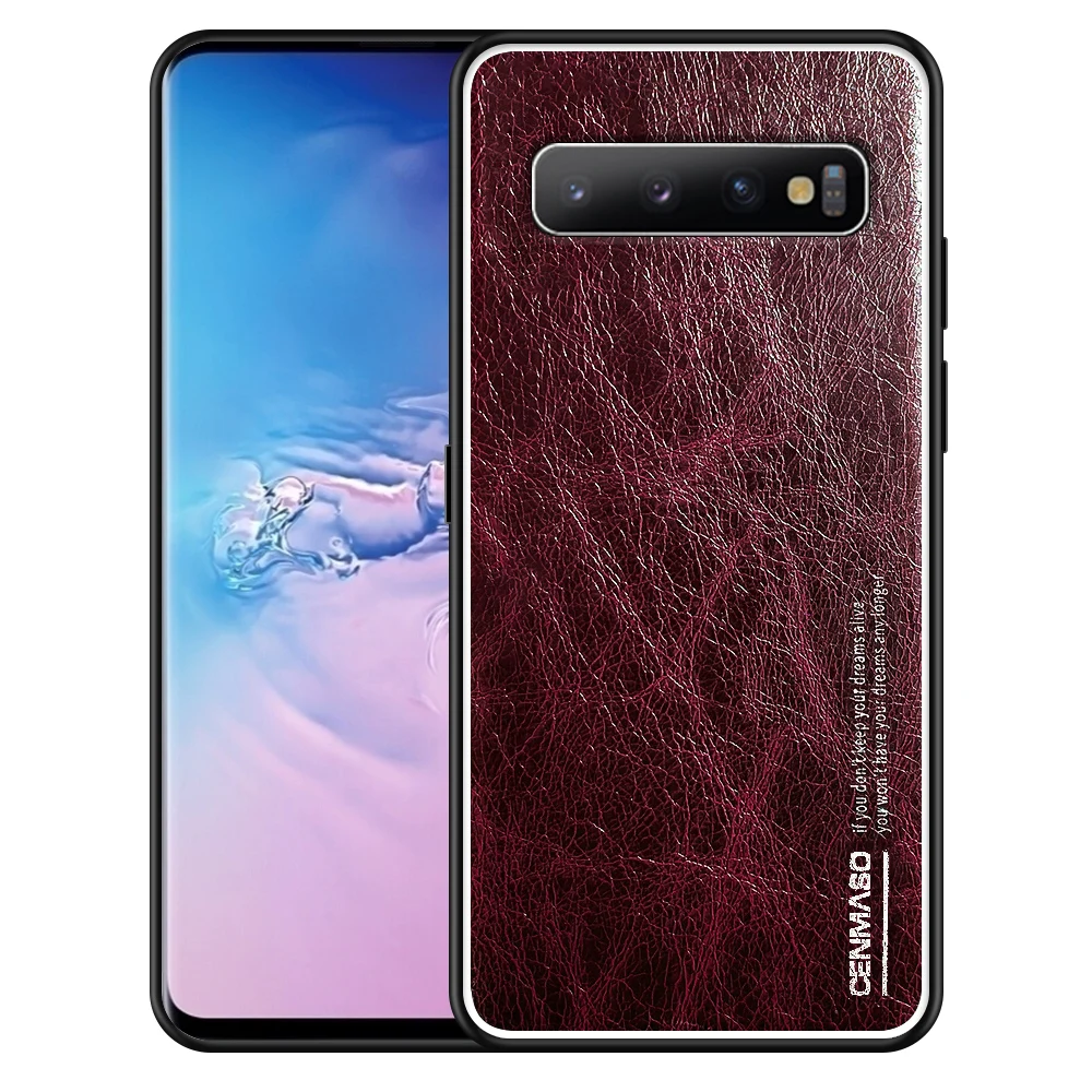 CENMASO чехол из натуральной кожи для samsung S10 чехол роскошный кожаный Ультра Тонкий Ретро Винтажный чехол для Galaxy S10 Plus Модный чехол - Цвет: Темно-красный