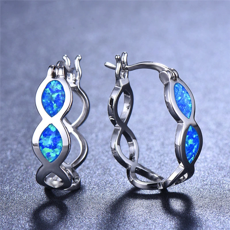 

FDLK Handmade Women Infinity Hoop Big Wave Earrings Blue Imitation Opal Earrings Bridal Engagement Jewelry Wedding Accessories
