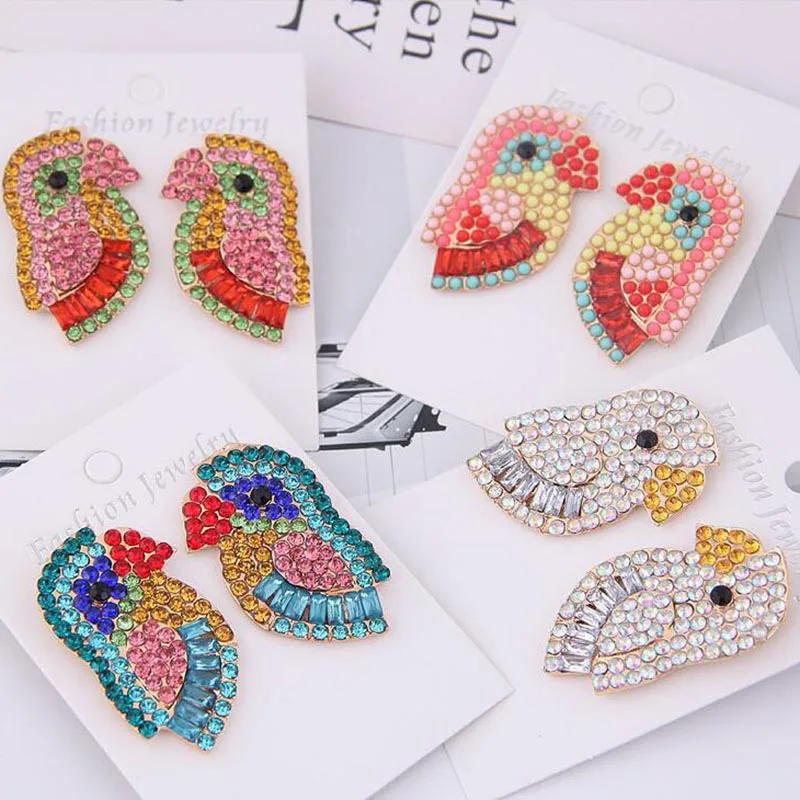 

Colorful Crystal Parrot Earrings for Women Rainbow Color Rhinestone Bird Earrings Cute Animal Stud Earrings Jewelry for Girls