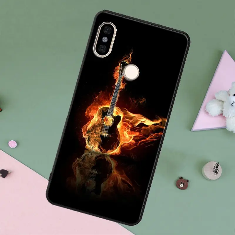 Чехол с рисунком музыкального пламени для бас-гитары Redmi Note 11 10 9 Pro 10S 9S 8T 7 8 чехол 9C