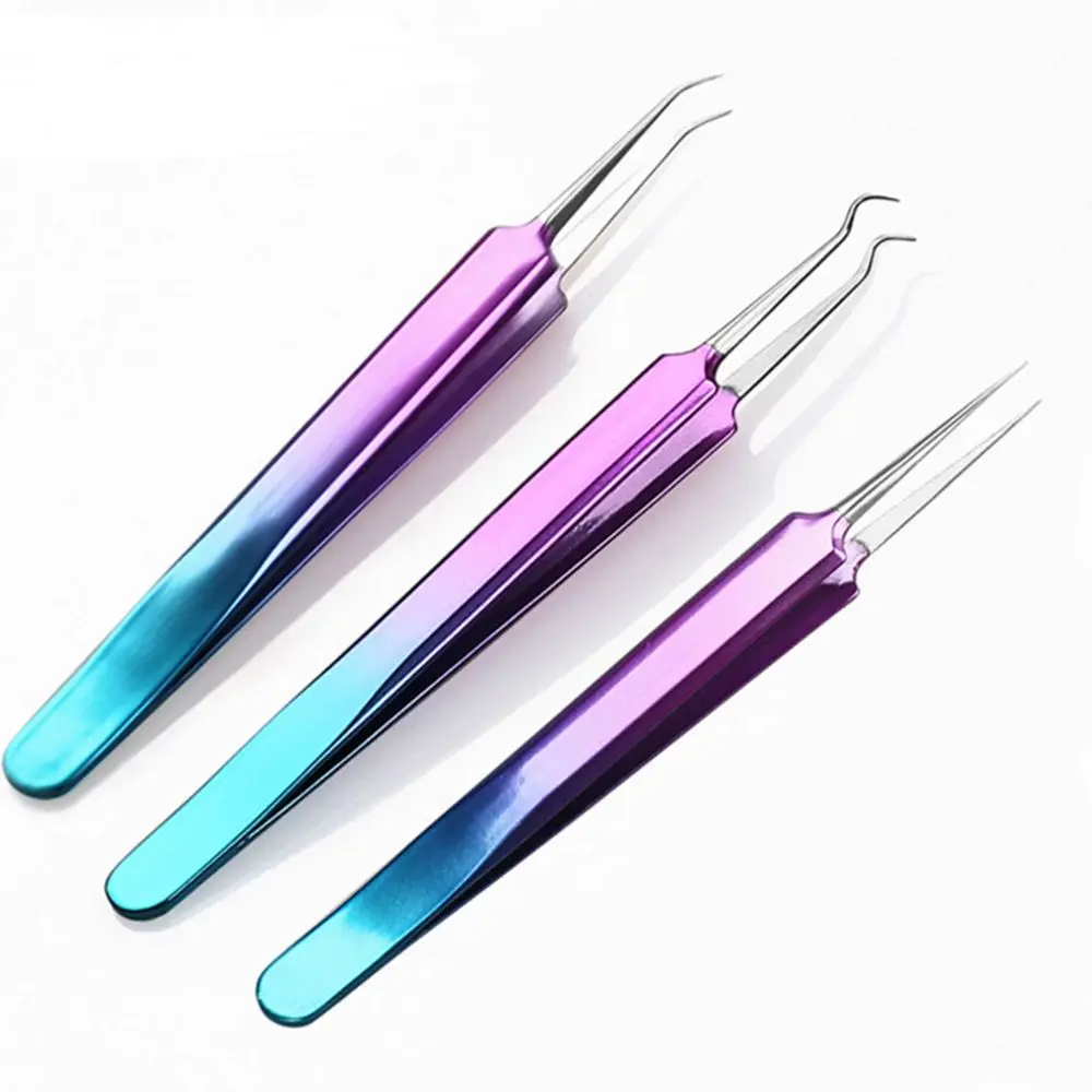 

Stainless Steel Tweezers For Eyelashes Eyebrows Volume Lash Blackhead Acne Nails Rose Gold Sharp Straight Professional Wholesale