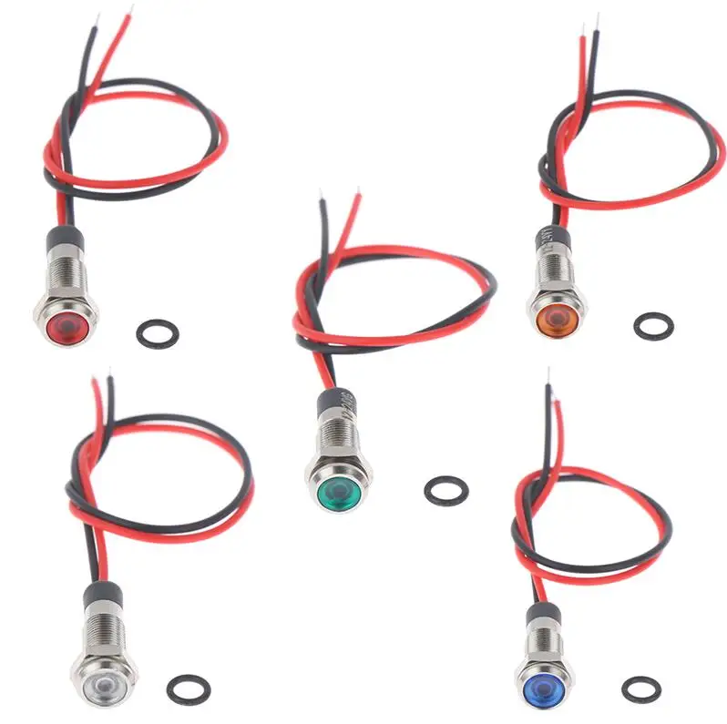 6mm 8mm 10mm 12mm LED Metal Indicator light waterproof Signal lamp with wire 3V 5V 6V 12V 24V 220v red yellow blue green white |