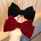 Бархатный галстук-бабочка с зажимом для женщин и девушек, Элегантные Заколки-бабочки, винтажный черный, винно-красный галстук-бабочка, заколка для волос для вечевечерние НКИ