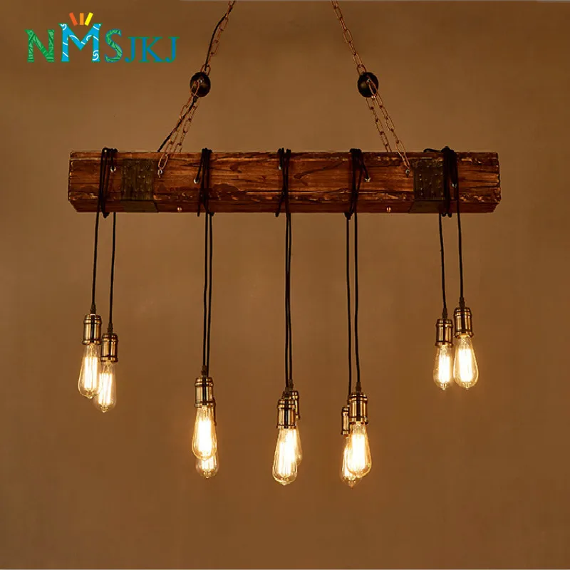 Винтажная люстра из твердой древесины с подвеской для кофейной спальни железная