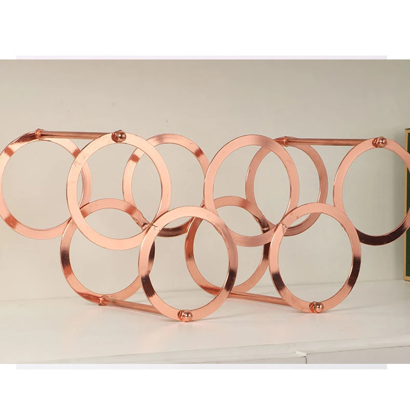 Rose gold Высококачественный винный стеллаж из углеродистой стали, винный стеллаж, креативный металлический винный стеллаж для винограда, органайзер, барная стойка, кронштейн, дисплей, Декор - Цвет: Rose gold