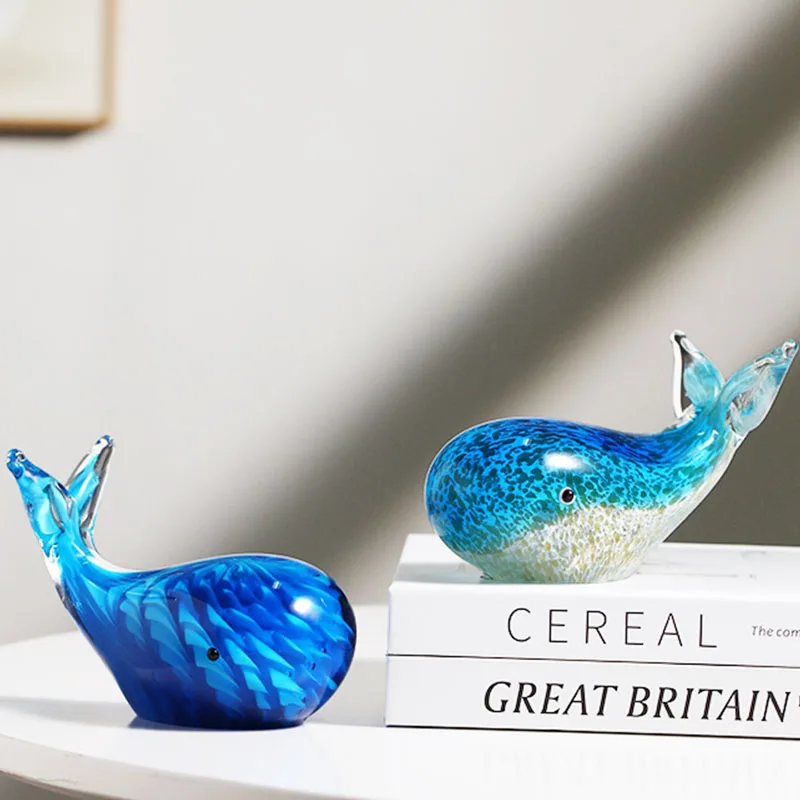 

Скандинавская Роскошная синяя глазурованная статуя Кита, животное, скульптура, аксессуары для украшения дома, современная стеклянная стат...