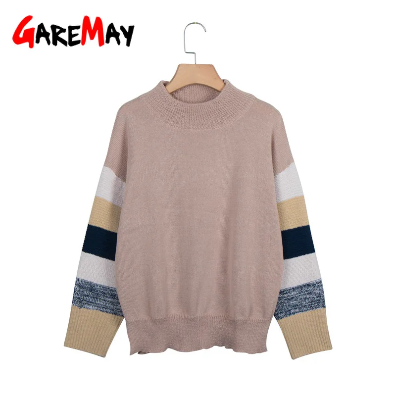 Color Block Sweater Female Autumn 2020 Jumpers Loose Long Sleeve O-neck Knitted Striped Oversized Fluffy Pullover Women | Женская одежда