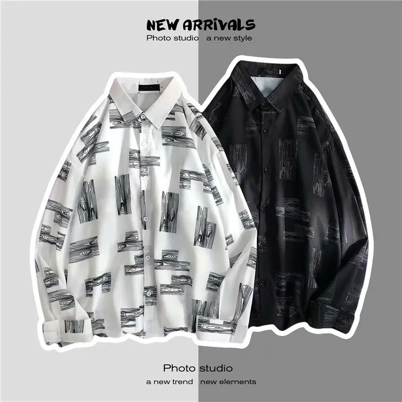 

Spring 2021 New Men's Printed Cotton Shirt Long-sleeved Breathable Comfortable Button Shirt Loose Long-sleeved M-3XL
