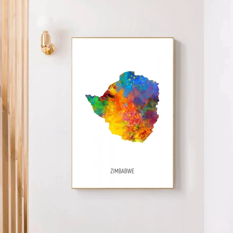 

Карта Зимбабве акварельный художественный Печатный холст плакат