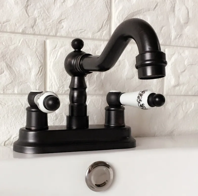 

4" 2 Hole Deck-Mount Oil Rubbed Brass Two Handle Kitchen Bathroom Basin Faucet Sink Hot Cold Mixer Taps Swivel Spout 360' dhg072