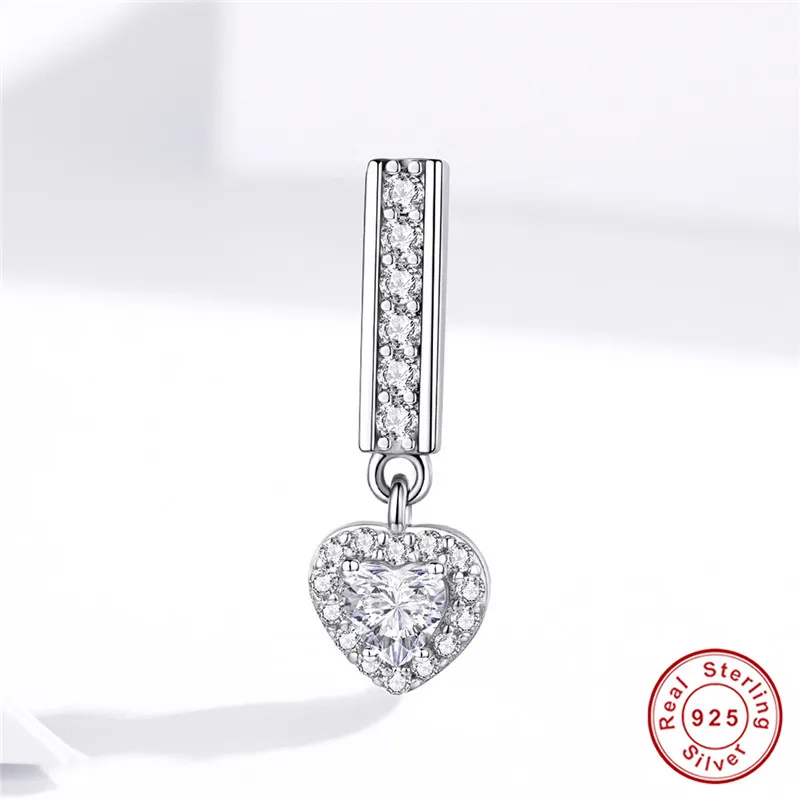 Подходит для браслета Pandora, серебро 925, оригинальные CZ подвески в форме сердца, ключей, сделай сам, S925 белый циркон, милый романтический подарок, бусины для изготовления ювелирных изделий