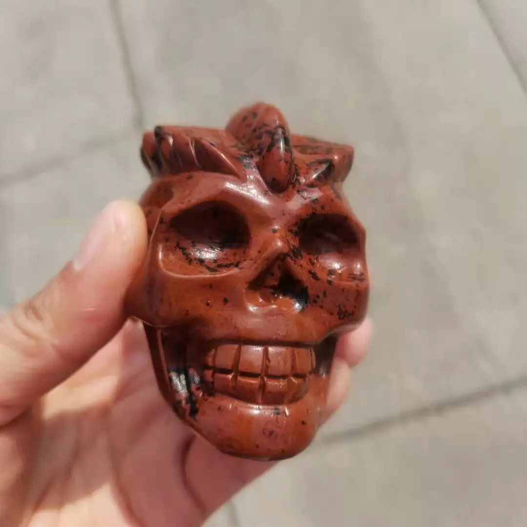 

Natural Red obsidian Crystal Skull Hand Carved Gemstone Art Sculpture Reiki Healing Stone Statue