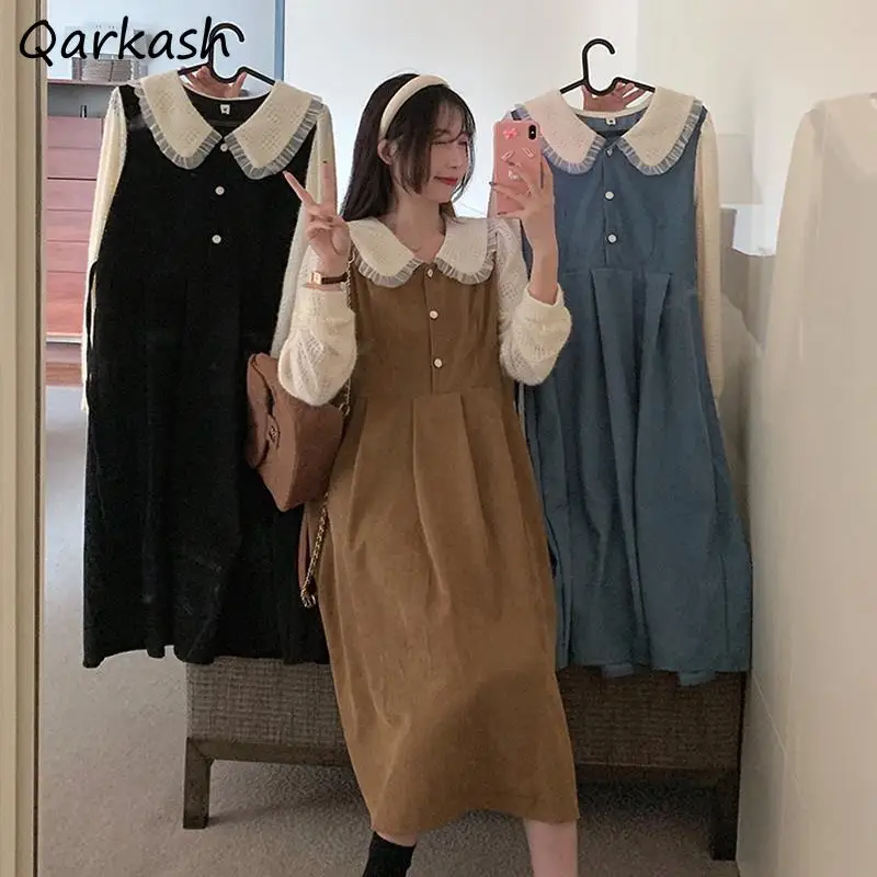 

Женское платье в стиле пэчворк, Осеннее винтажное платье средней длины в японском стиле, милое элегантное шикарное платье для отдыха