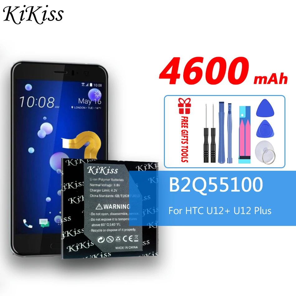 4600mAh kikiss Original Battery High Capacity B2Q55100 Phone Battery For HTC U12  U12 Plus