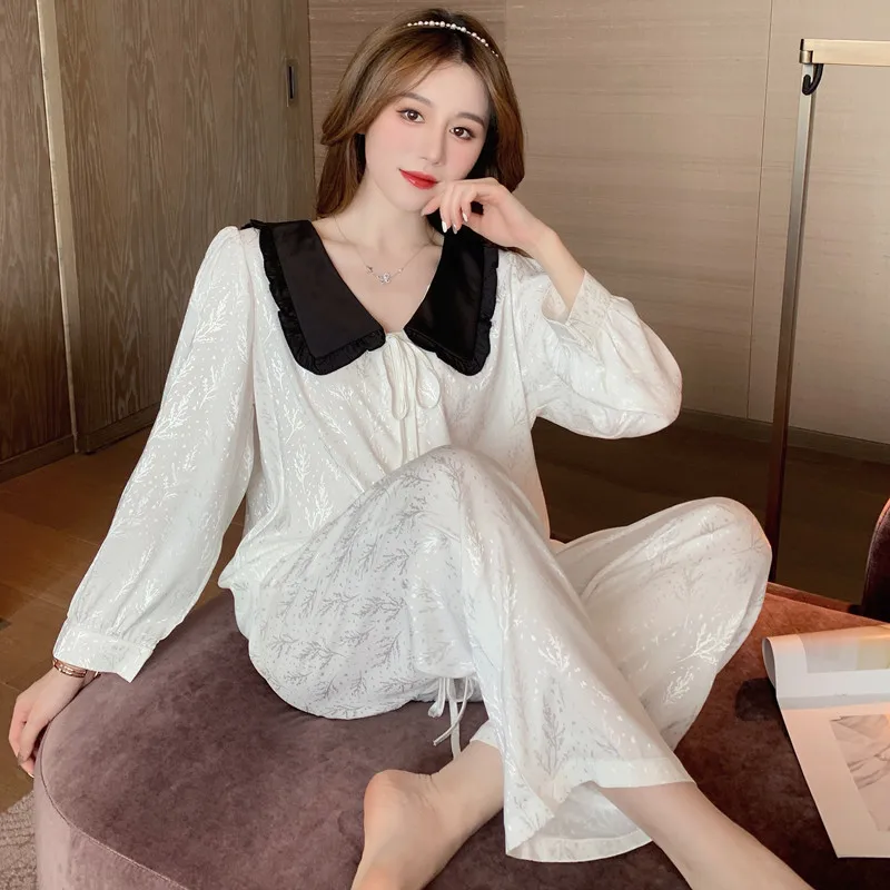 

Sweet Turn-Down Collar Women Pajamas Sets 2PCS Print Pyjamas Suit Underwear Sleepwear Sexy Nightwear Summer Lounge Home Clothes