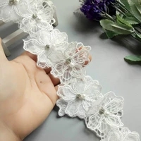 20pcslot white petal flower organza embroidery fabric lace patch trim clothes 3d beading flower wedding dress diy applique
