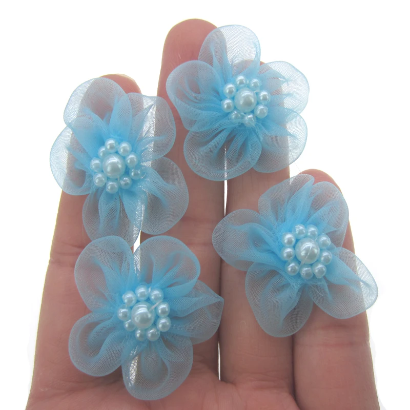 20 шт. пластиковые шарики ручной работы из органзы синего шелка цветы для