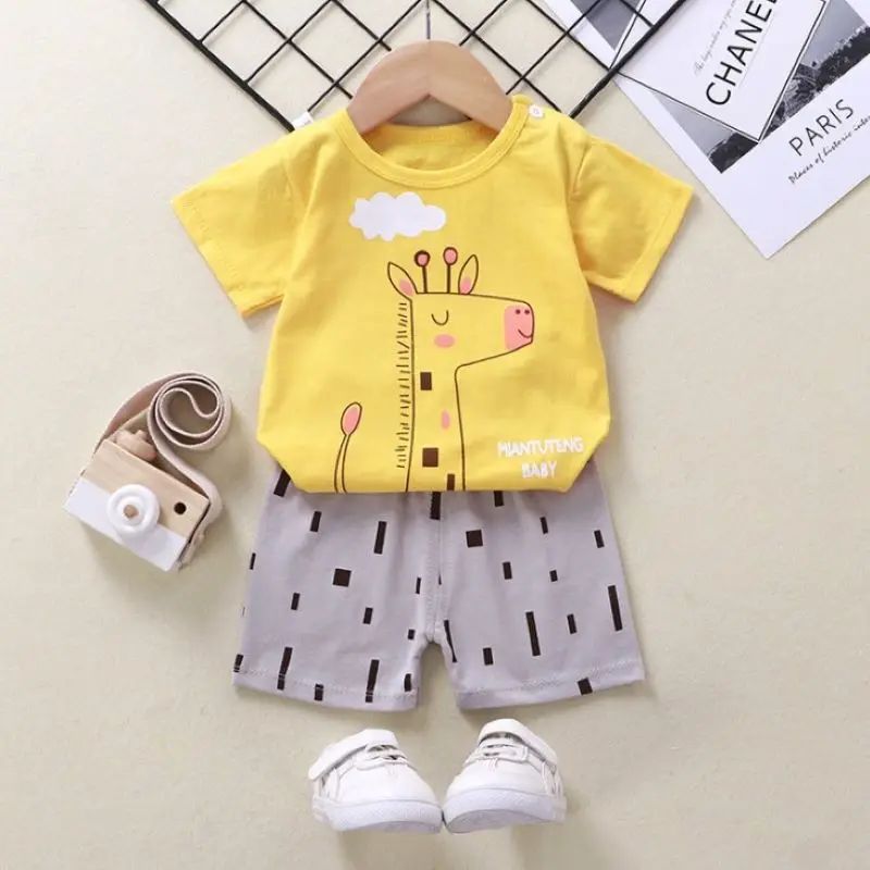 

2pcs Children Pajamas Girls Clothing Sets Summer Baby Boys Girls Cartoon T Shirt + Shorts Set Clothes Kids Cute Cartoon