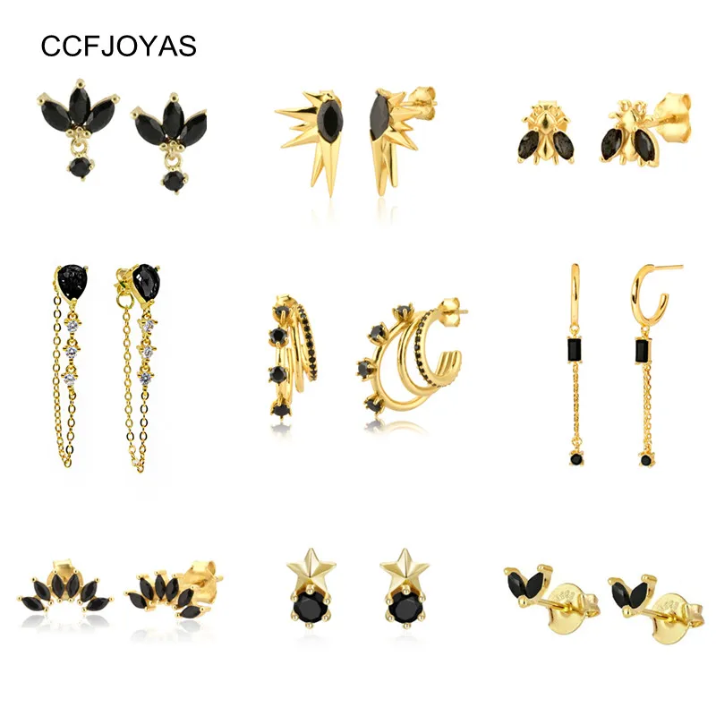 

CCFJOYA Real 925 Sterling Silver Animal Black Zircon Stud Earrings for Women Piercing Stud Earring Fine Jewelry pendientes