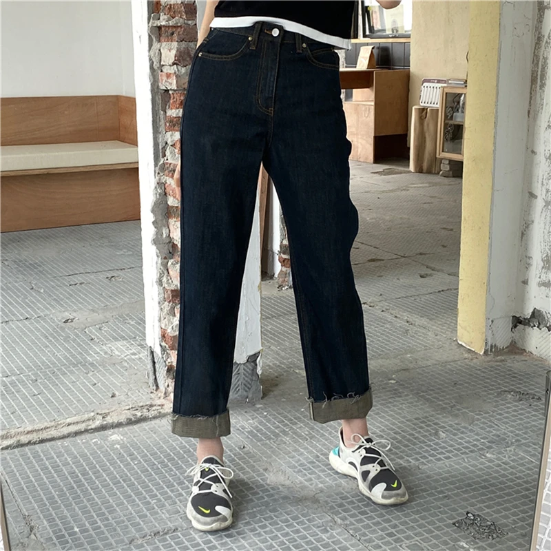 

Women's Jeans 2021 New Y2k Streetwear Vintage High Waist Wide Leg Jeans Pants Fashion Girl Student Dark Blue Denim Long Trouser