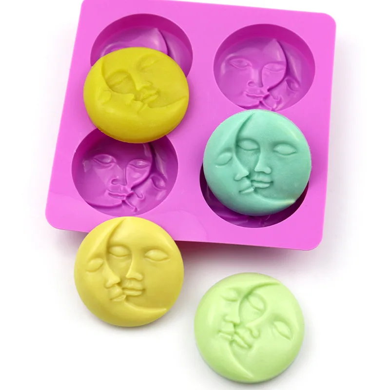 

BT0032 BEAUTY 50% half Art Handmade Craft Round Shape Sun Moon Faces Resin Silicone Mold Moon mould