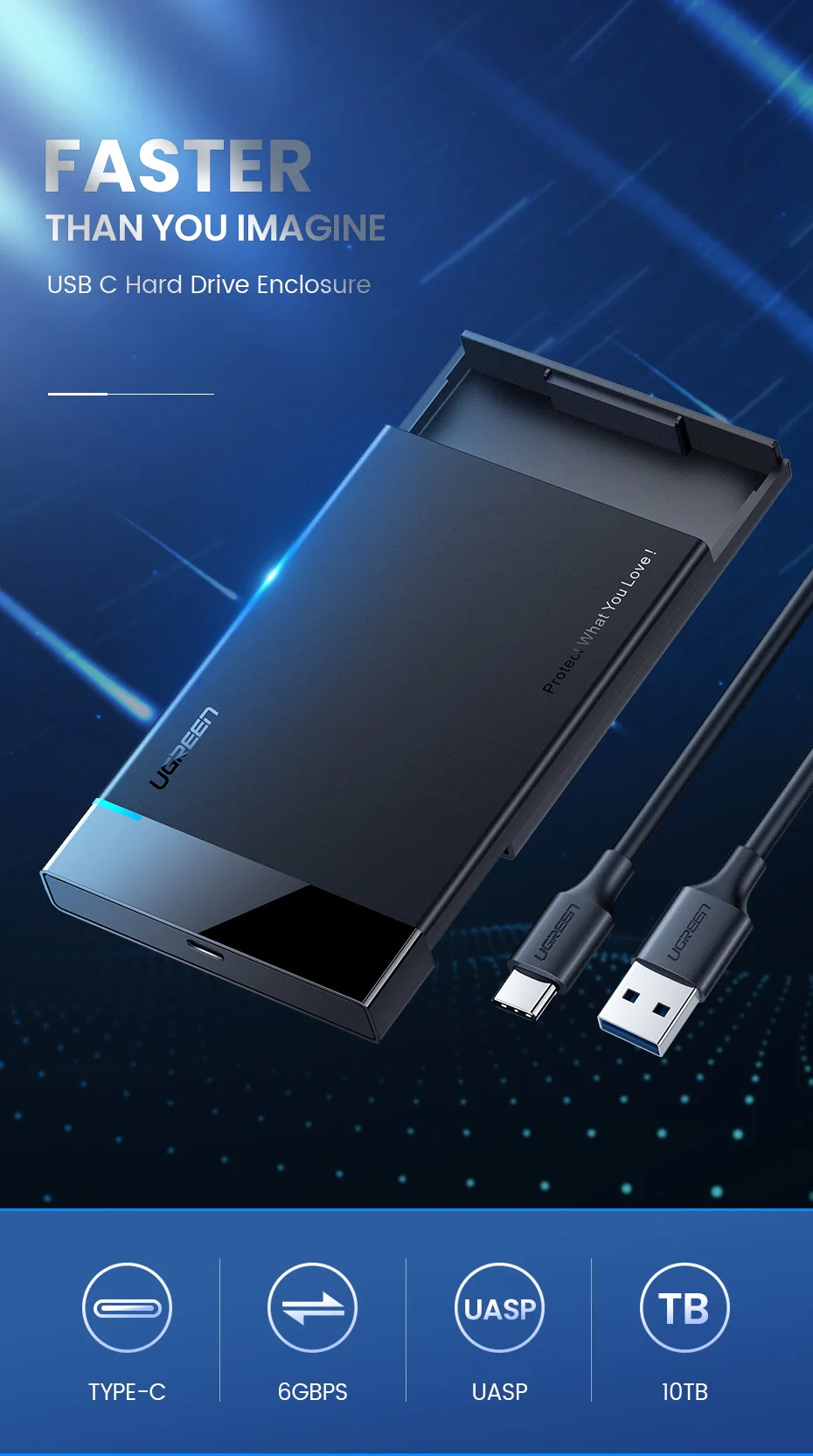 Ugreen HDD чехол 2,5 SATA для USB 3,0 адаптер жесткий диск Корпус для SSD диск HDD Box Тип C 3,1 чехол HD внешний HDD корпус