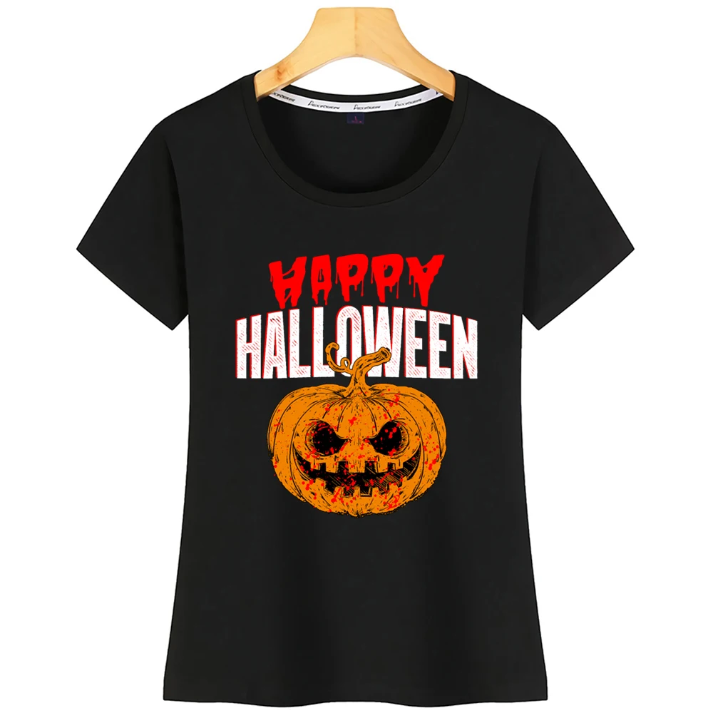 

Tops T Shirt Women Happy Halloween Casual Black Short Tshirt