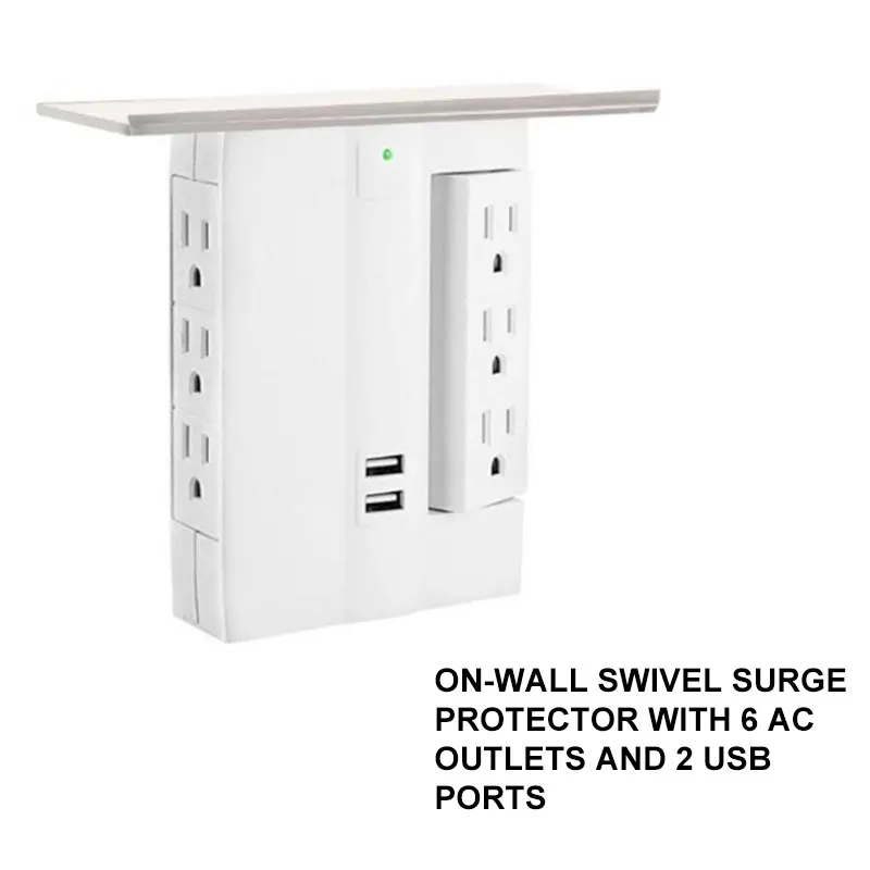 8 Port Wall Outlet Electrical 6 Outlet Extenders 2 USB...