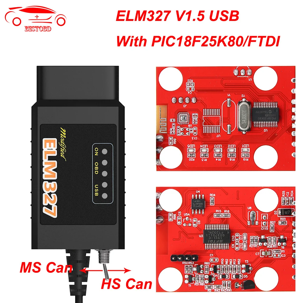 ELM327 V1.5 USB рштепселя PIC18F25K80 FTDI FT232R HS CAN/MS CAN для FORScan elm 327 v1.5 Ford OBD2 автомобильный