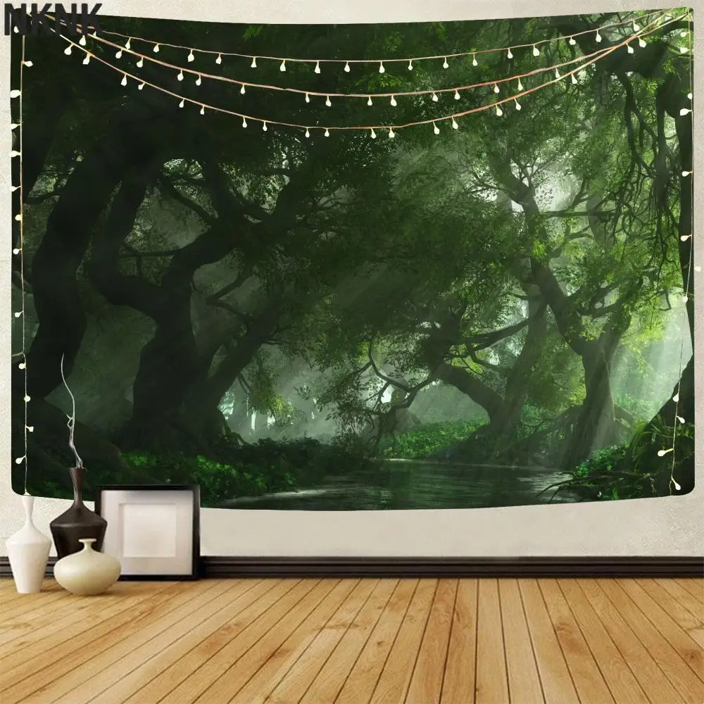 

NKNK Natural Tapestry Psychedelic Tenture Mandala Forest Home Tapestrys Landscape Wall Tapestry Wall Hanging Boho decor Hippie