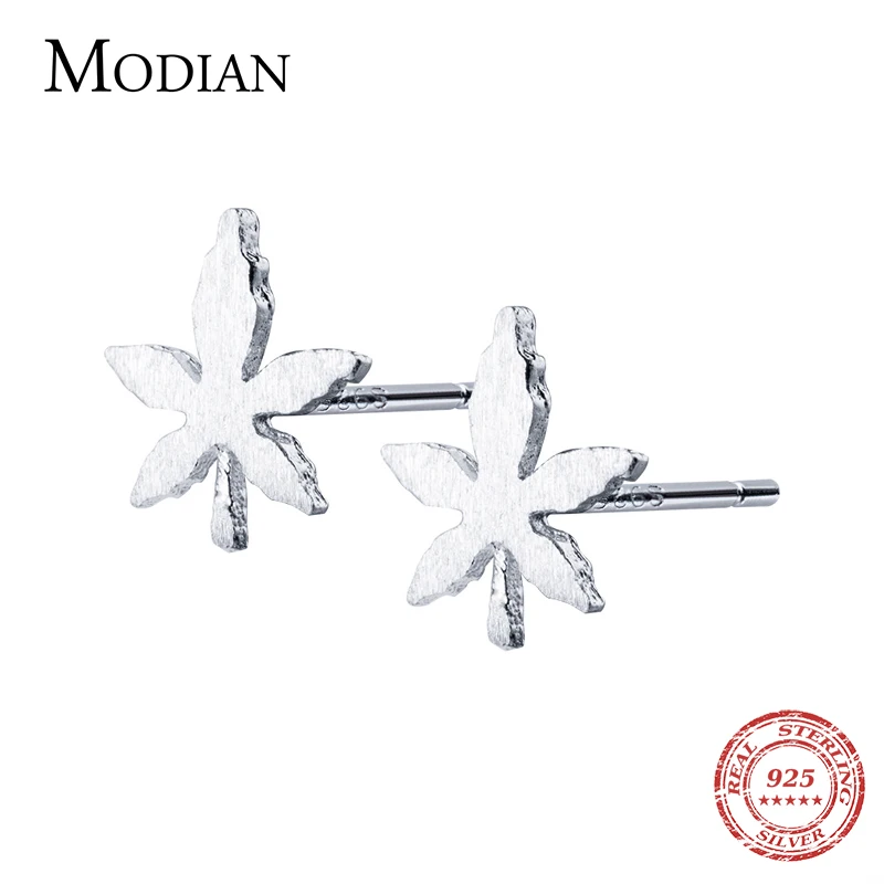 

Modian Fresh Frosted Genuine 925 Sterling Silver Cute Exquisite Maple Leaf Stud Earrings for Women Luxury Jewelry Making NEW