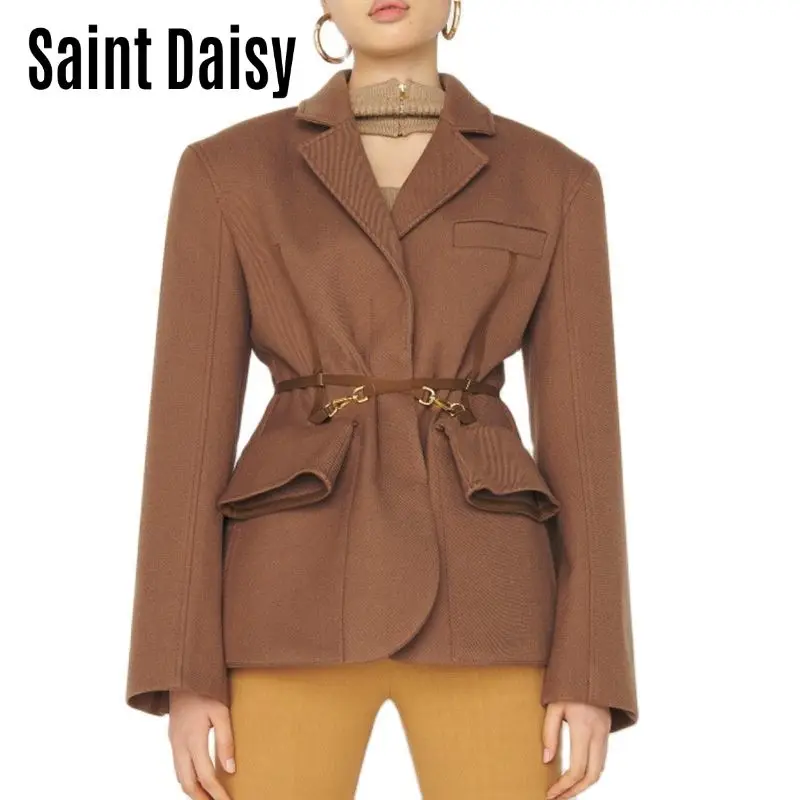 

Женские офисные топы, официальная осенняя куртка для женщин, укороченный Блейзер, весенняя одежда желтого, коричневого, черного цветов, жен...