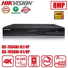 Hikvision-grabador de vídeo de red, dispositivo Original, DS-7604NI-K1/4P DS-7608NI-K1/8P 4/8CH 1U 4/8PoE 4K NVR H.265, Plug and Play