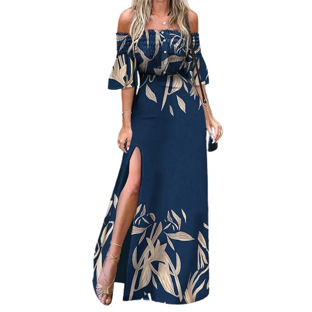 

Summer 2021 women's dress off shoulder printed maxi dress fashion dress high slit bohemian dress Holiday Beach Dress