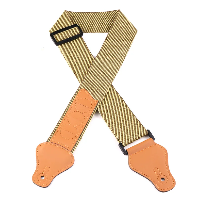 

2021 New Twill Jacquard Guitar Strap, Multi-function Brown Leather Head with Pluggable Picks, Electric Guitar Strap