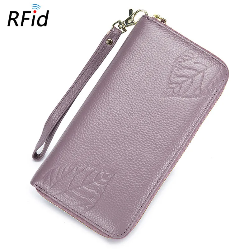 purple Fengdong, Женский кошелек из натуральной кожи, клатч, кошелек для телефона, Длинный кошелек для девочек, подарок, анти rfid, держатель для кредитных карт, сумка для денег - Цвет: purple