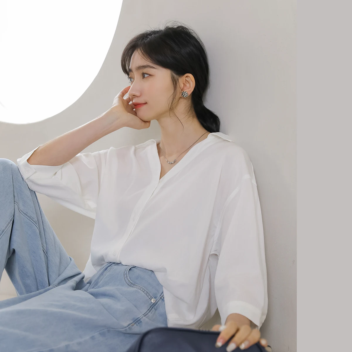 

New Blouse Fashion Top Short Sleeve Shirt Loose Casual Polo Collar Shirts Women's Clothing Solid Color