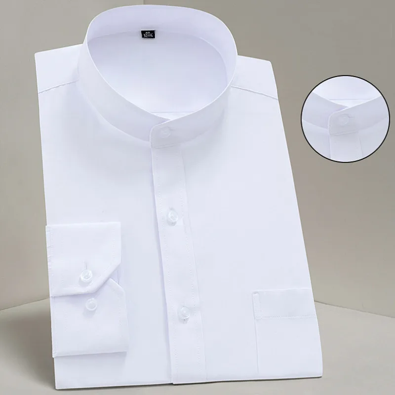 

Men's Stand Collar Long Sleeve Slim Fit Soft Comfortable Social French Cuffs Dress Shirts Men Party Wedding Male Tuxedo Shirts