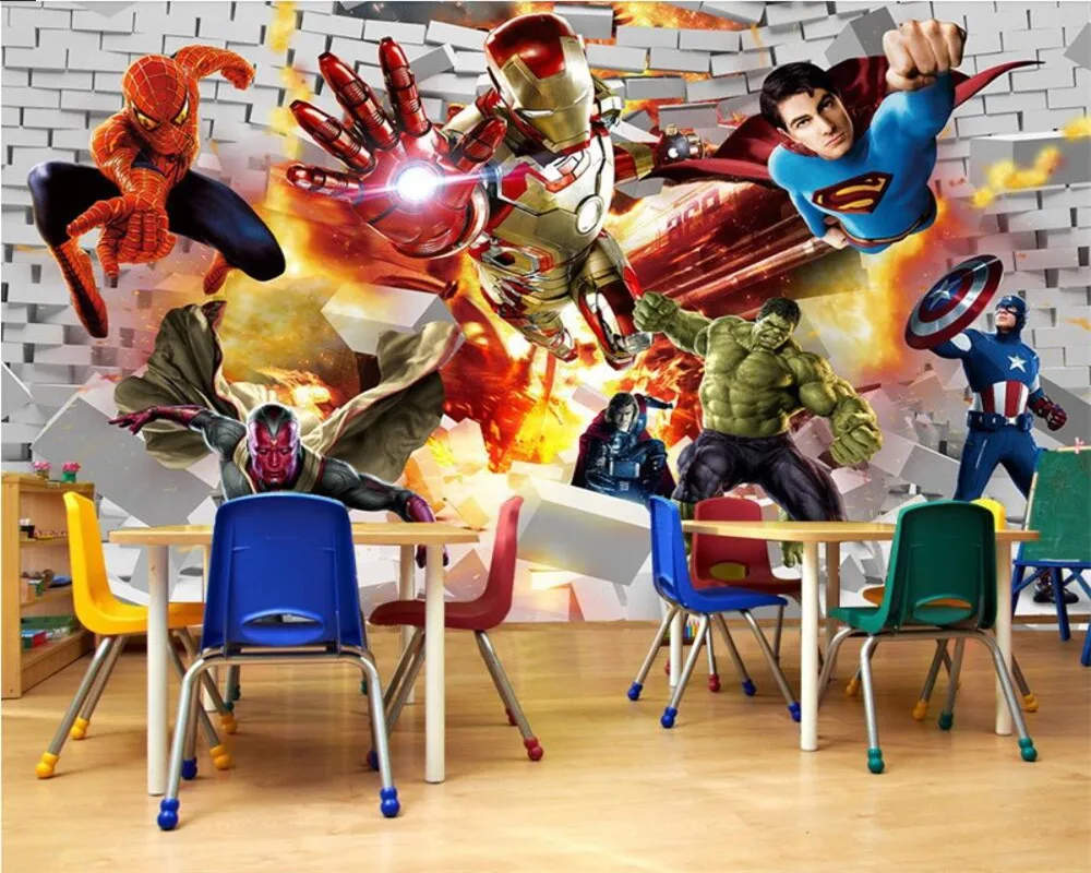 Пользовательский 3D мультфильм детская комната мальчик спальня обои фон